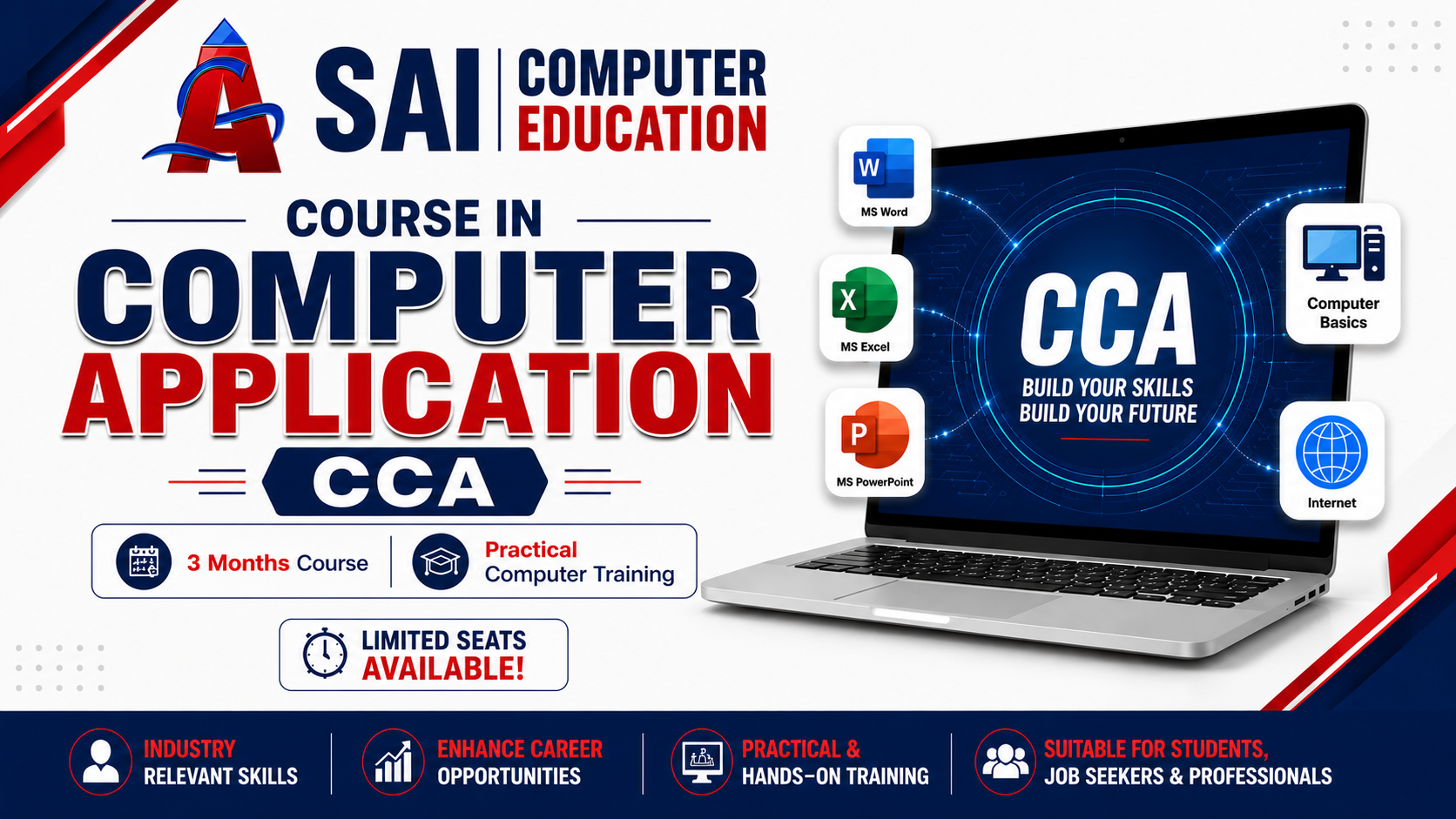 Course in Computer Application (CCA) classroom at SAI Computer Education, Aliganj Lucknow