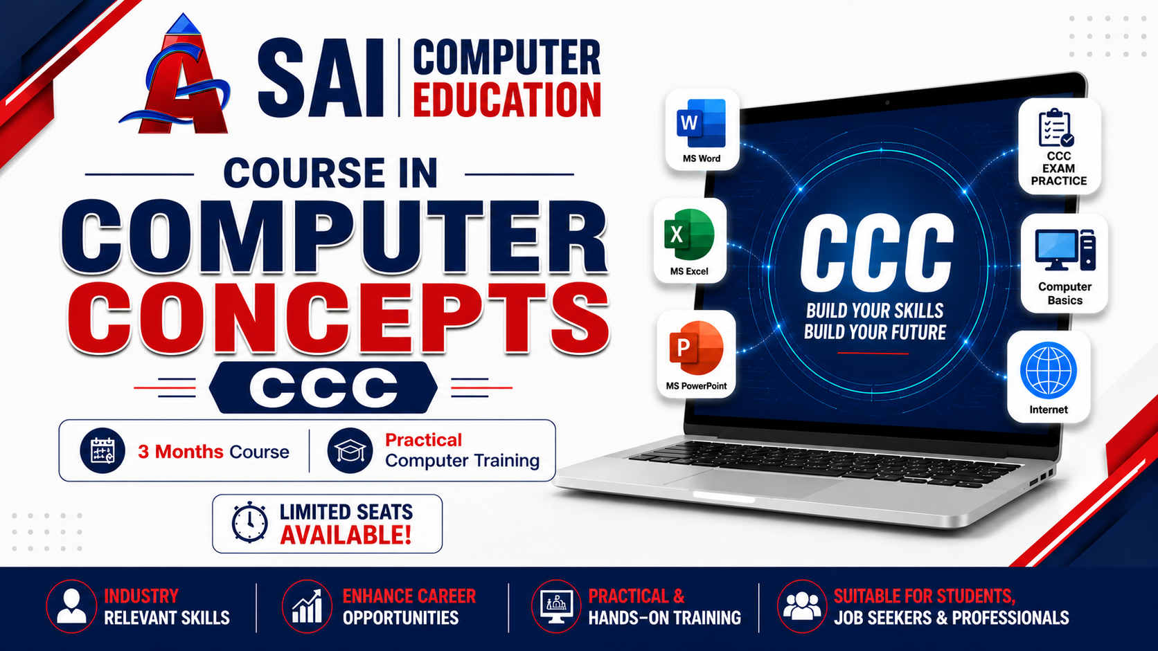 Course on Computer Concepts (CCC) classroom at SAI Computer Education, Aliganj Lucknow